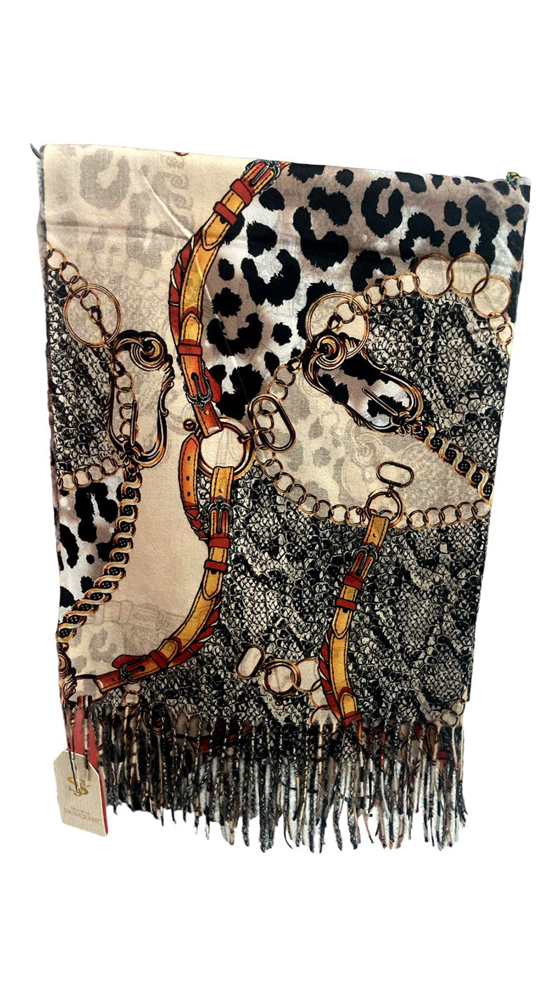 Swish Jeans Sciarpa donna con frange e dettagli maculati