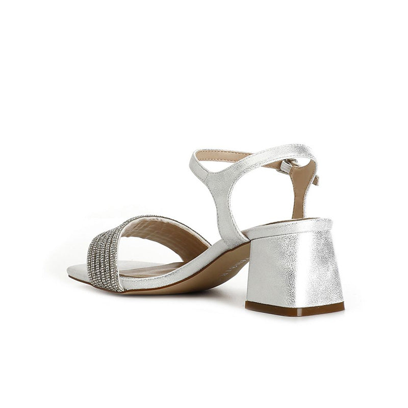 Sandali CafèNoir C1LB9014 gilda effetto laminato con fasce strass argento