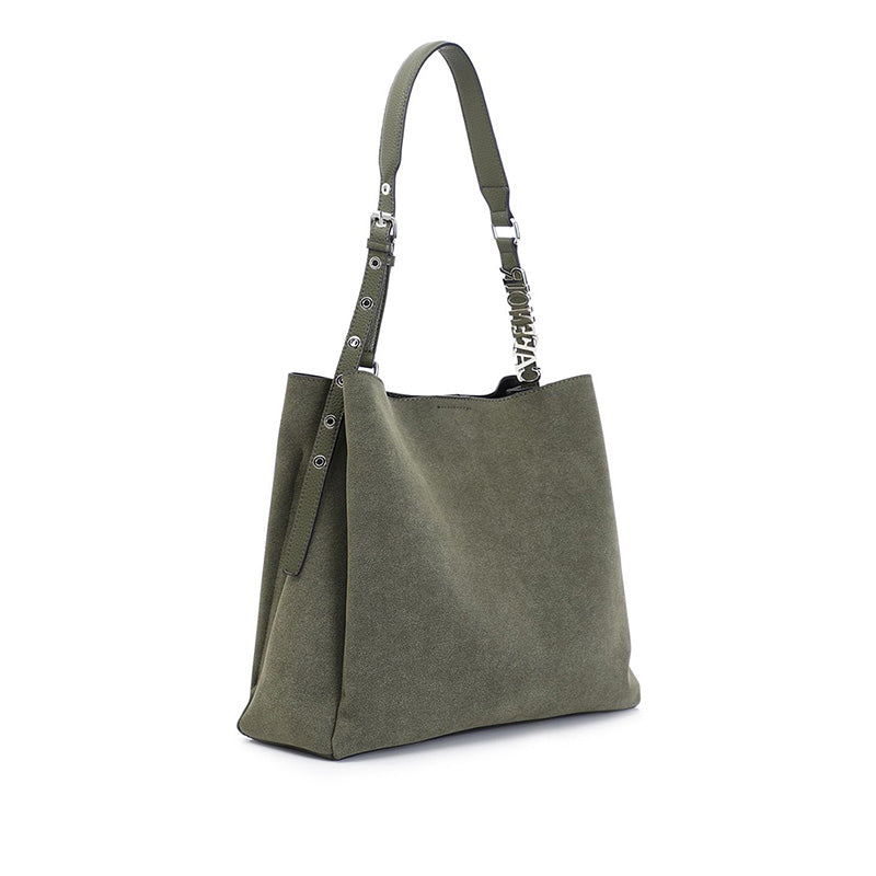 Borsa a spalla in effetto suede CafèNoir C3YH0720 tracolla oliva