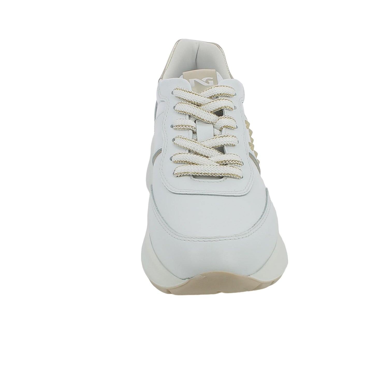 Sneaker NeroGiardini E409853D in pelle bianca con borchie e zeppa
