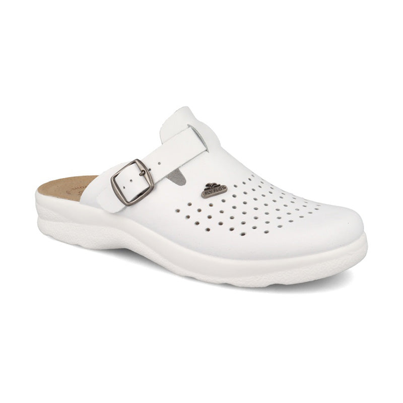 Ciabatta sanitaria da uomo Fly Flot 82009BE in pelle forata bianco