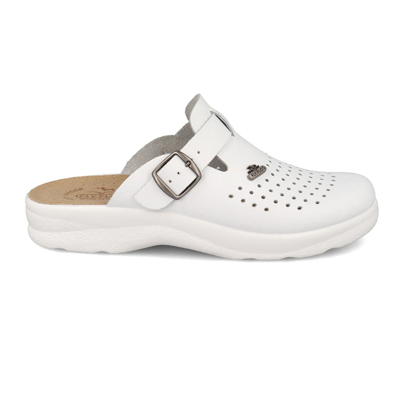 Ciabatta sanitaria da uomo Fly Flot 82009BE in pelle forata bianco