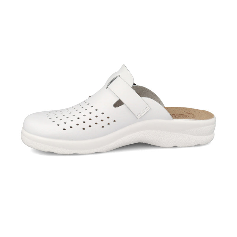 Ciabatta sanitaria da uomo Fly Flot 82009BE in pelle forata bianco