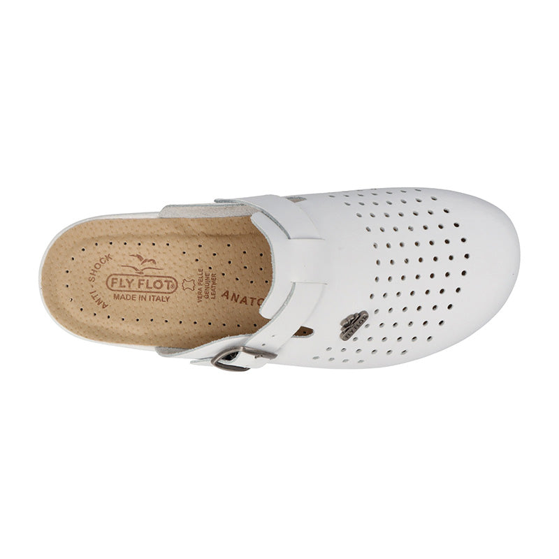 Ciabatta sanitaria da uomo Fly Flot 82009BE in pelle forata bianco