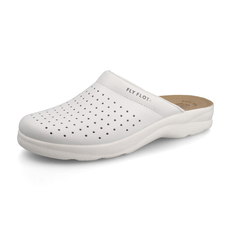 Ciabatta sanitaria da uomo Fly Flot 82028BE bianco in pelle forata