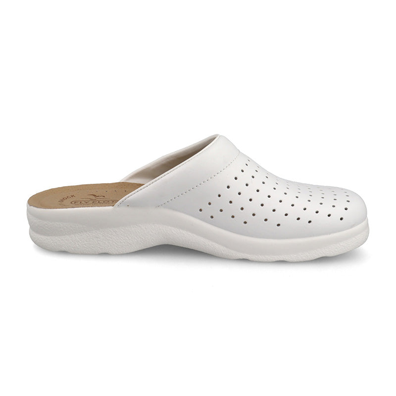 Ciabatta sanitaria da uomo Fly Flot 82028BE bianco in pelle forata